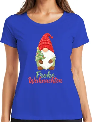 Produktbild von Frohe Weihnachten Wichtel Weihnachtsgnom Weihnachtsbaum Niedlich Damen T-Shirt, Blau, XXL