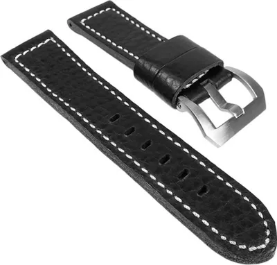 Produktbild von Ersatzband Uhrenarmband Leder Band schwarz Kontrastnaht genarbt , Stegbreite:22mm