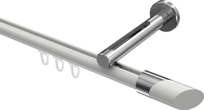 Produktbild von Interdeco Innenlaufstange / Gardinenstange mit Innenlauf Weiß / Chrom, Typ Siteno Verano (Schräge Bicolor), 20 mm Ø 1-läufig, 140 cm