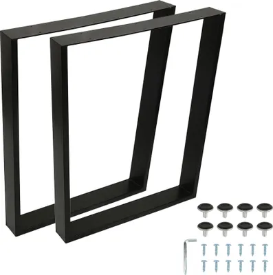Image de 2 pieds de meuble en métal Pieds de meuble de style industriel pour les tables basses, les armoires de télévision, les tables en bois et autres meubles 60×72cm Noir