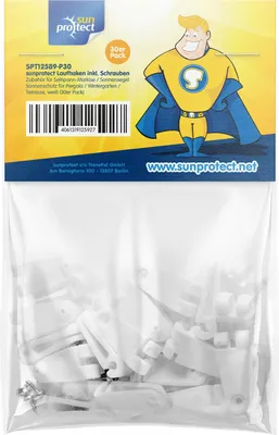 Produktbild von sunprotect 12589 Laufhaken, Zubehör für Seilspann-Markise / Sonnensegel / Sonnenschutz für Pergola Wintergarten Terrasse, weiß (3 x 10er Pack)