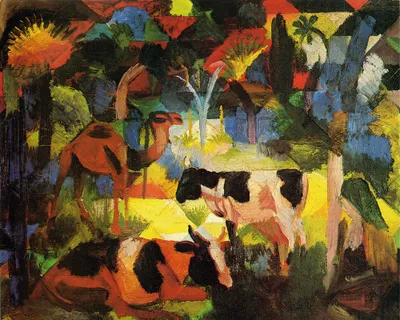 Obrázok produktu pre August Macke Art Print Obraz - Krajina s kravami a ťavou (50 x 40 cm)