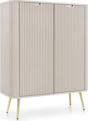 Produktbild von Hohe Kommode Porto 103 cm Cashmere Zweitürig mit Gerillten Fronten auf Goldenen Metallfüßen
