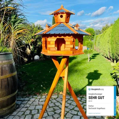 Zdjęcie produktu dla Domek dla ptaków - Sześciokątny - Odporne na warunki drewno - 148 cm ze stojakiem