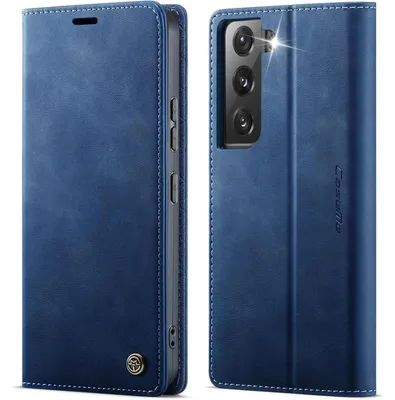 Image de Coque de protection pour Samsung Galaxy S22 5G, type étui rabattable en cuir, avec porte-cartes RFID, fonction support, couleur bleue