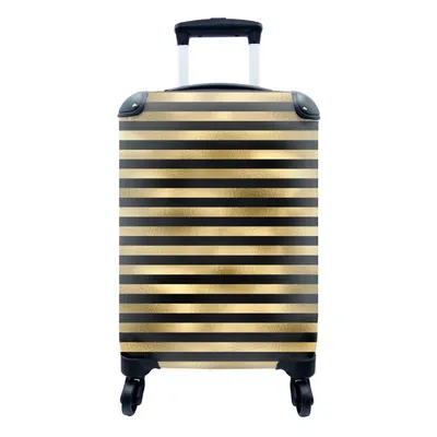 Produktbild von MuchoWow® Koffer Handgepäck Trolley Rollkoffer Kleine Reisekoffer mit 4 Rollen - Muster - Streifen - Gold - Cabin Size < 55x40x23 cm & 55x40x20 cm - Fotokoffer - Kabinenkoffer - Boardgepäck - Reise-Box - Reisekoffer - Reisegepäck - Koffer mit Bild - Trolley für Kinder