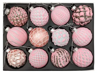 Image de Boules de Noël en verre roses, set de 12, 6cm, décoration de l'arbre de Noël