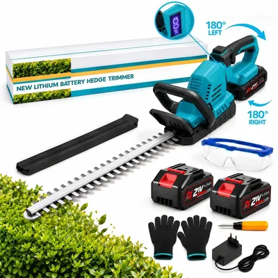Produktbild von 1500W Akku-Heckenschere 21V Brushless, 53 cm Messer, 2×4,0Ah Akkus, 360° Drehgriff, bis 18 mm Schnittstärke