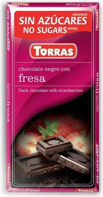 Produktbild von BITTERE SCHOKOLADE MIT ERDBEEREN, OHNE ZUCKERZUSATZ, GLUTENFREI, 75 g – TORRAS