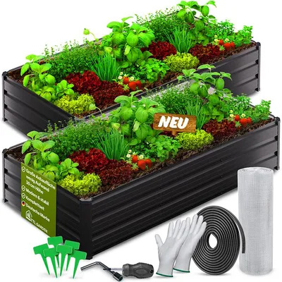 Produktbild von TTL GARDEN Meadow L Flat Hochbeet 2er Set 180x90x30cm Metall Anthrazit verzinkt, KI-generiertes Bild