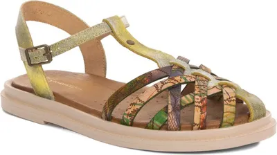 Produktbild von Gelbe Sandalen aus Naturleder mit offener Spitze und klassischem flachen Absatz