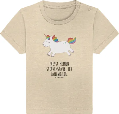Produktbild von Mr. & Mrs. Panda Babyshirt Einhorn Happy 12. - 18. Monat - Natural Raw - Geschenk, Unicorn, Öko Baby T-Shirt, Organic Shirt, , Lachen, Baumwollshirt, Fröhlich, Freude