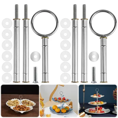 Produktbild von Etagerenstangen-Set - 2-teiliger Bausatz für 2 bis 3 Etagen - Tortenständer für Buffet und Obstteller - Silber