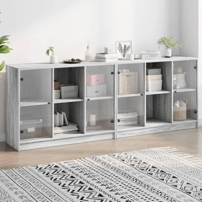 Obrázek produktu pro vidaXL Knihovna s dvířky Grey Sonoma 204x37x75 cm Materiál na bázi dřeva