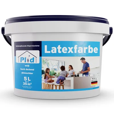 Produktbild von Plid Latexfarbe 5 L Weiß Satin – Abwaschbare Innenfarbe für ca. 35 m² – Seidenmatte Wandfarbe, strapazierfähig,  Germany