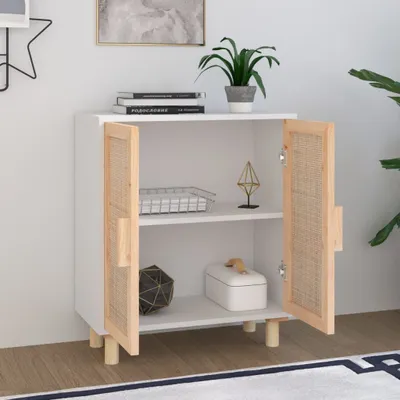 Immagine prodotto di vidaXL Credenza bianca 60x30x70 cm in pino massiccio e rattan naturale