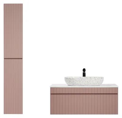 Image de Ensemble meuble vasque à poser + colonne - 100 cm - Emblematic Rose