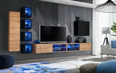Produktbild von Komplett Designer Modern Wohnwand Wand Regale TV-Ständer Holzmöbel Wandschrank