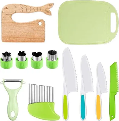 Produktbild von Küchenmesser-Set 12-teilig Holz für Kinder zum Kochen und Schneiden