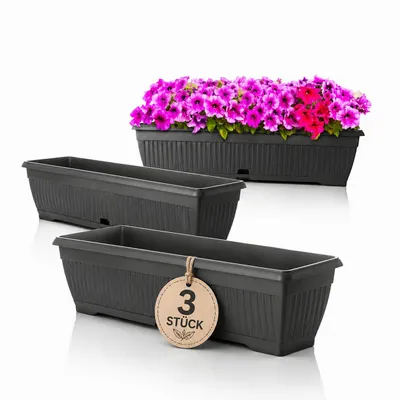 Produktbild von BigDean 3x Blumenkasten 80cm mit abnehmbarem Untersetzer - aus bruchsicherem Kunststoff - Balkonkasten Pflanzkasten mit Wasserspeicher