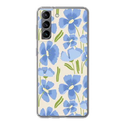 Produktbild von MuchoWow® Handyhülle Schutzhülle Hülle für Samsung Galaxy S21 Blume - Blau - Muster Silikon Softcase Handy Hülle - Softcase