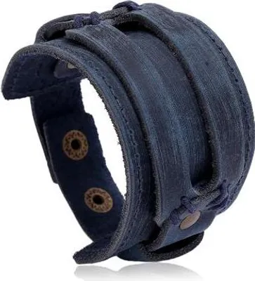 Produktbild von Breites Retro-Lederarmband in Blau