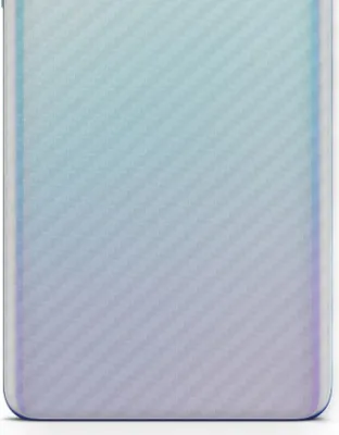A close-up of a phone's back cover with a carbon fiber texture and a gradient color.