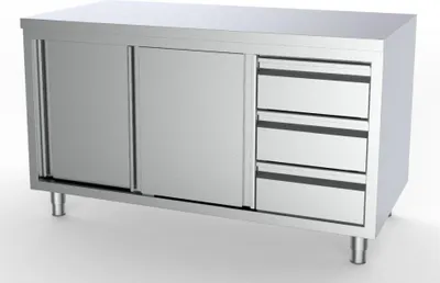 Produktbild von Combisteel Arbeitsschrank mit 2 Türen 3 Schubladen aus Edelstahl  1800x700x850mm