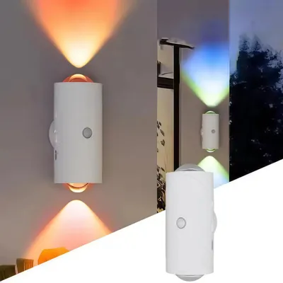 Produktbild von 2x RGB Wandleuchte mit Bewegungsmelder & Farbverlauf,kabellos,7 Farbwechsel,USB-C,Magnethalterung -Für Wohnzimmer,Flur,Zimmer,Nachtlicht &Schranklicht