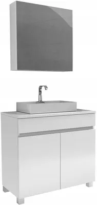 Produktbild von Waschschrank, 80 cm breit, mit Spiegel (60x60 cm), weiß, matt