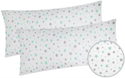 Produktbild von Renforcé Kissenbezug - 2er Set in 40x80cm - Sterne in grün und grau - Kopfkissen-Bezug, Kissenhülle, Dekokissenbezug aus 100% Baumwolle (KY-640/1-40x80)