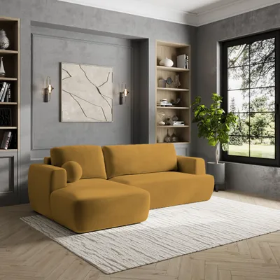 Produktbild von Masseno Ecksofa SENTI K L-S mit Schlaffunktion L-Form, Sofa mit Bettkasten, Wohnzimmersofa, Couch, Soffa, Bettsofa, Couchgarnitur- Gelb, KRONOS 01