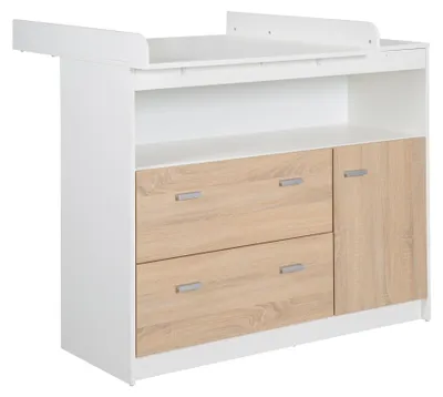 Produktbild von roba Wickelkommode mit Wickelansatz, 2 Schubladen, 1 Tür, 1 offenes Fach, weiß, Wickelhöhe: 90cm