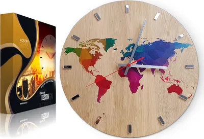 Produktbild von Moderne Eichenholz Weltkarte Wanduhr