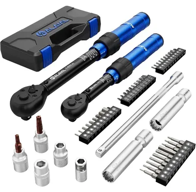 Productafbeelding van Draaimomentsleutels set, 50-delig, 1/4" en 3/8", 3-25Nm en 5-60Nm, met accessoires voor auto, motorfiets en fiets