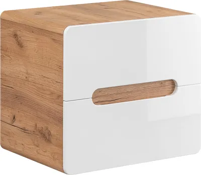 Produktbild von Badezimmerschrank 60 Cm Eiche Weiß Glänzend 2 Schubladen Für Waschbecken