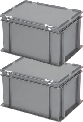 Produktbild von 2 Euroboxen mit Deckel, LxBxH 400x300x230 mm, 21 Liter, grau