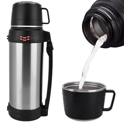 Thermosflasche 2L, Edelstahl, Vakuum-Isolierung, auslaufsicher, mit Becher