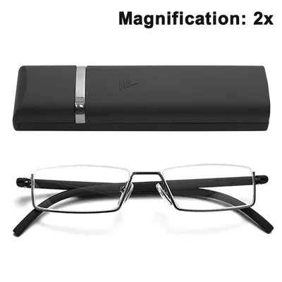 Produktbild von Klare Gläser Halbrahmen-Lesebrille für Männer und Frauen Leichte Computerleser mit tragbarer Spiegelbox