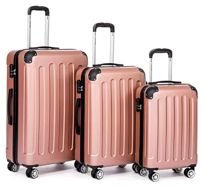 Produktbild von Hartschalenkoffer-Set mit Zahlenschloss und 4 drehbaren Spinner-Rollen (Roségold, 3-teilig)