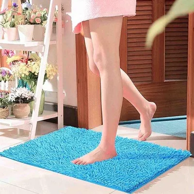 Produktbild von Unyqoos® Badematte Antirutsch Chenille-Mikrofaser 40x60 cm – saugfähige, schnelltrocknende Badvorlage mit rutschfester Unterseite, blau