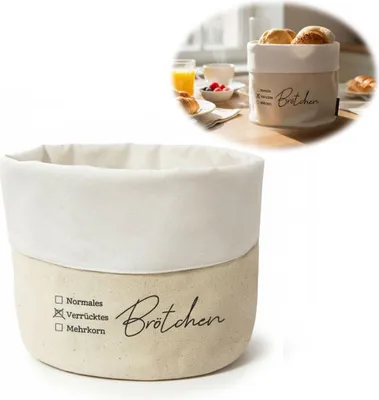 Produktbild von LS-LebenStil Design Stoffkorb Spruch Brötchen Baumwolle Stoff Brotkorb Brotkörbchen Brötchenkorb Brotaufbewahrung Aufbewahrungskorb Frühstückskorb