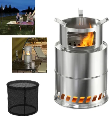 Produktbild von XINZI Edelstahl-Mini-Kocher, Tragbarer Hobo-Kocher mit rutschfestem Topfständer, ideal zum Kochen & Braten, inkl. Tragetasche