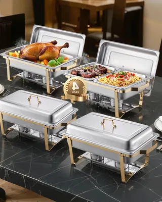 Obrázok produktu pre Bufetový ohrievač jedál – Súprava na udržiavanie teploty jedál – Vhodné na oslavy a catering – Elegantné zlaté prevedenie – Kapacita 75 litrov – Zlatá farba