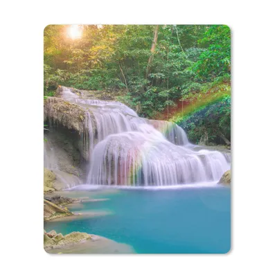 Produktbild von MuchoWow® Mauspad Mousepad Regenbogen - Sonne - Wasserfall - Natur 19x23 cm - Mousepads - Maus Mat - Pad - Mausunterlage - Mauspads - Spielen