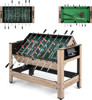 Produktbild von COSTWAY 2 in 1 drehbarer Multi Spieltisch, Multifunktionstisch mit Tischkicker, Billardtisch, 2 Bälle, Queuen&Zubehören, Tischfußball Set Kickertisch