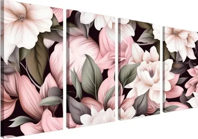 Produktbild von Wandbild Wanddeko Blumen auf Leinwand - ökologische Tinte, Wasserfest - 4 Teilig 80x160 cm Leinwandbilder für wohnzimmer, schlafzimmer