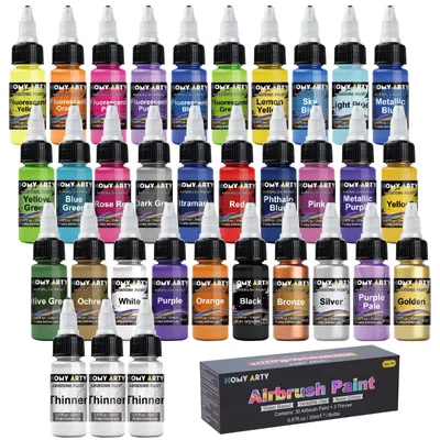 Airbrush-Farben Set, 30 Farben + 3 Verdünner, Acryl, 33 Flaschen