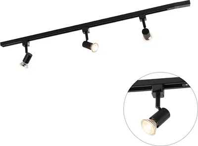 Produktbild von QAZQA - Modern Modernes Schienensystem I Spotlight I Deckenspot I Deckenstrahler I Strahler 3-flammig Spotbalken-flammig 1-Phase schwarz - Jeany I Wohnzimmer - Stahl Länglich - LED geeignet GU10