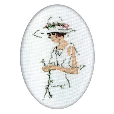 Productafbeelding van RTO Kreuzstik-borduurpakket "Dame in wit", telpatroon, Aida 18, 11x15 cm